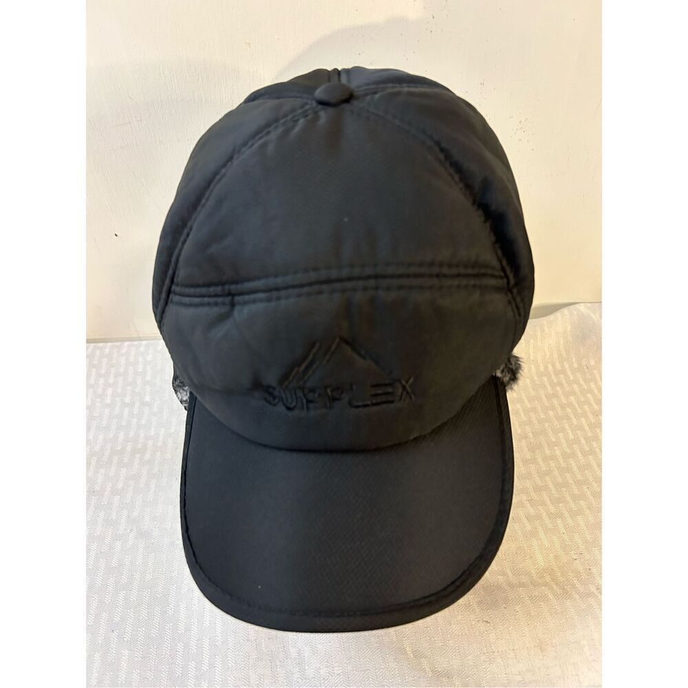Supplex trapper fur-lined hat face guard pilots cap black‎